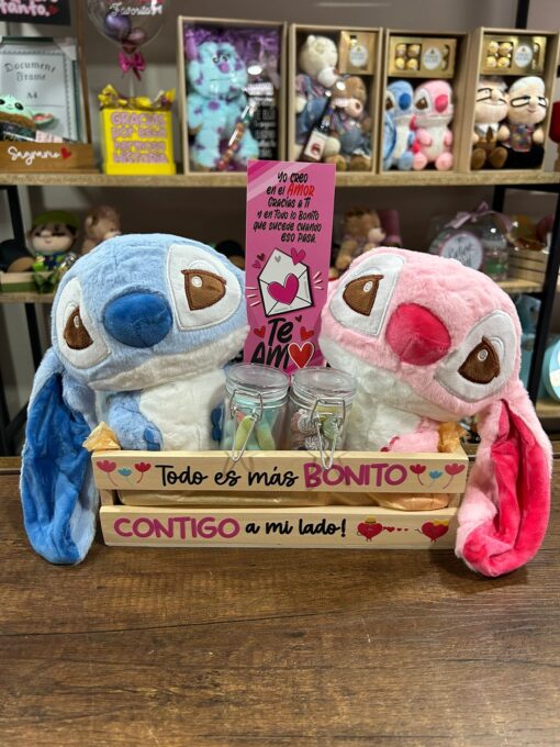 Caja Doble de Peluche Stitch con Mensaje Encantador